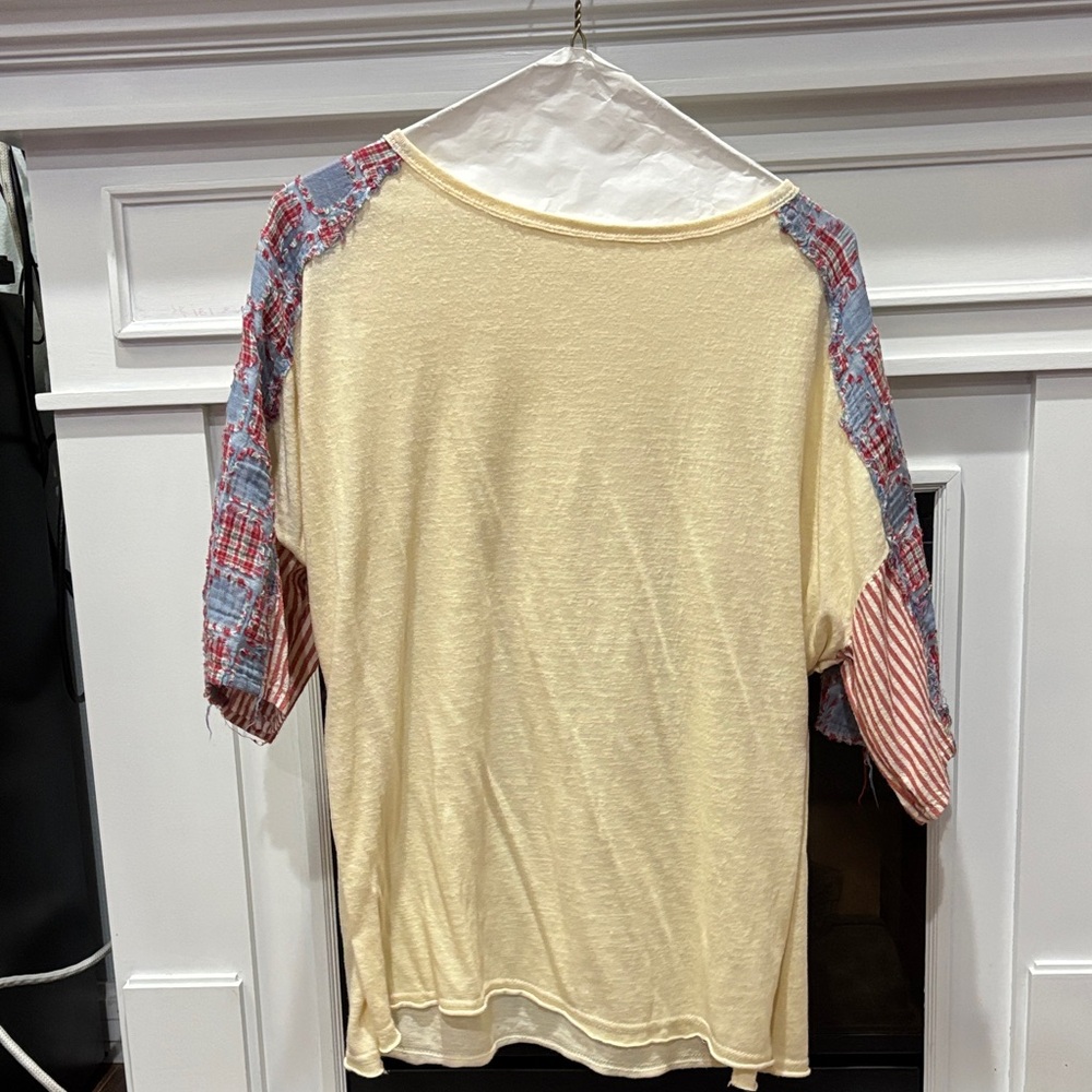 Easel Cream and Multicolor Patchwork Tee